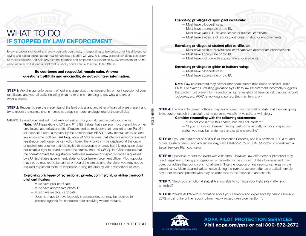 AOPA Guidelines–What to Do if Stopped by Law Enforcement — Aviation ...