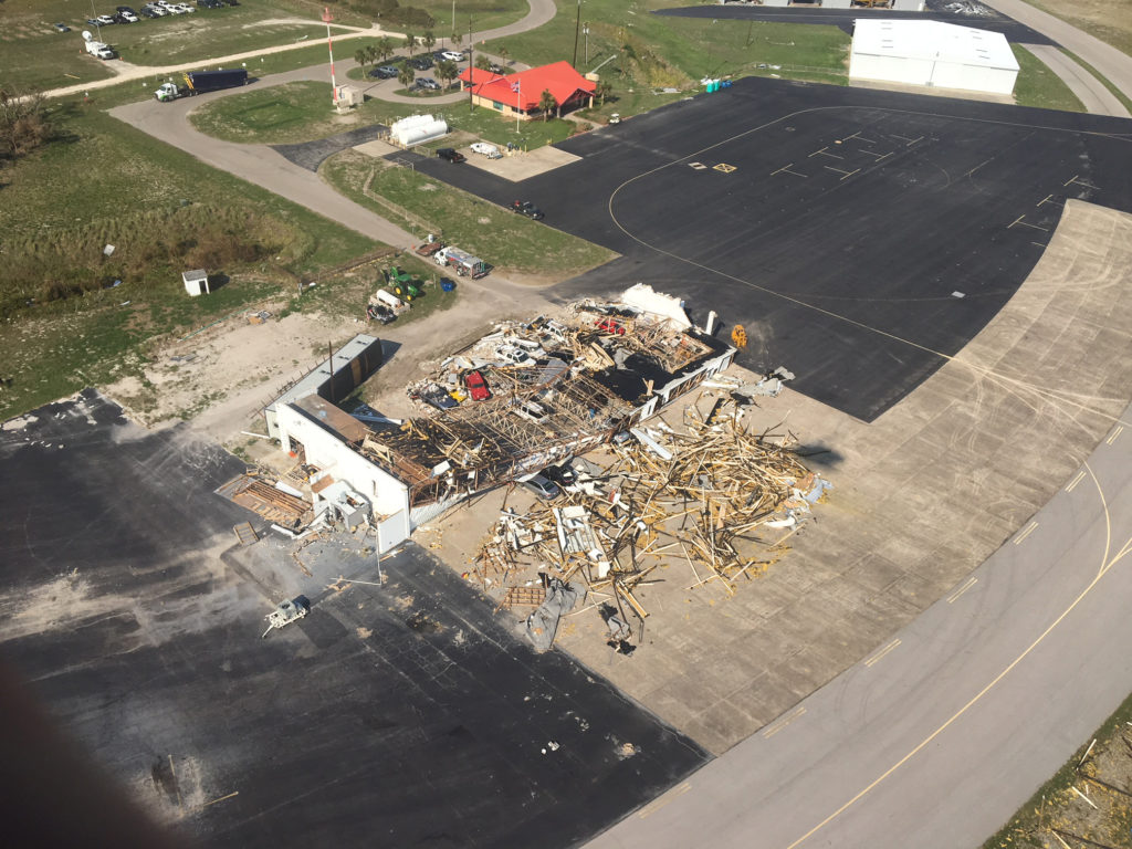 Aerial view of Aransas County Airport after Hurricane Harvey