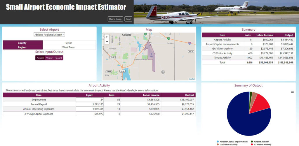 Screenshot of the Airport Economic Development Tool Website
